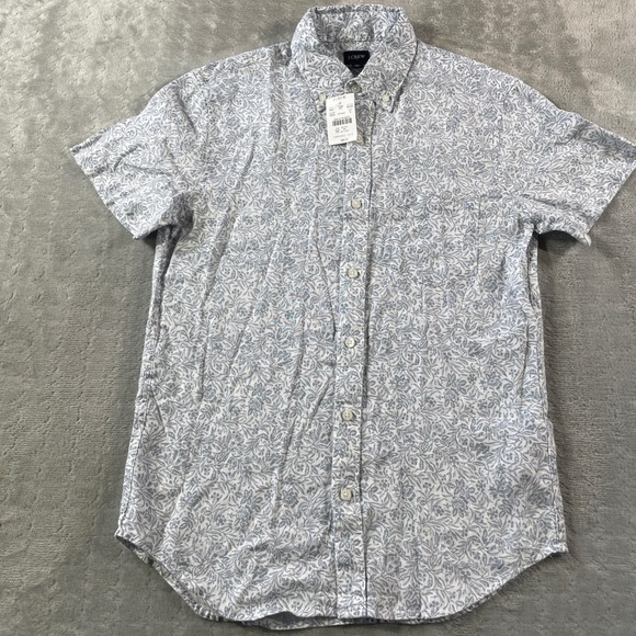 J Crew Shirt Mens Small White Linen Blend Floral Preppy Casual Resort Beach - Picture 1 of 12